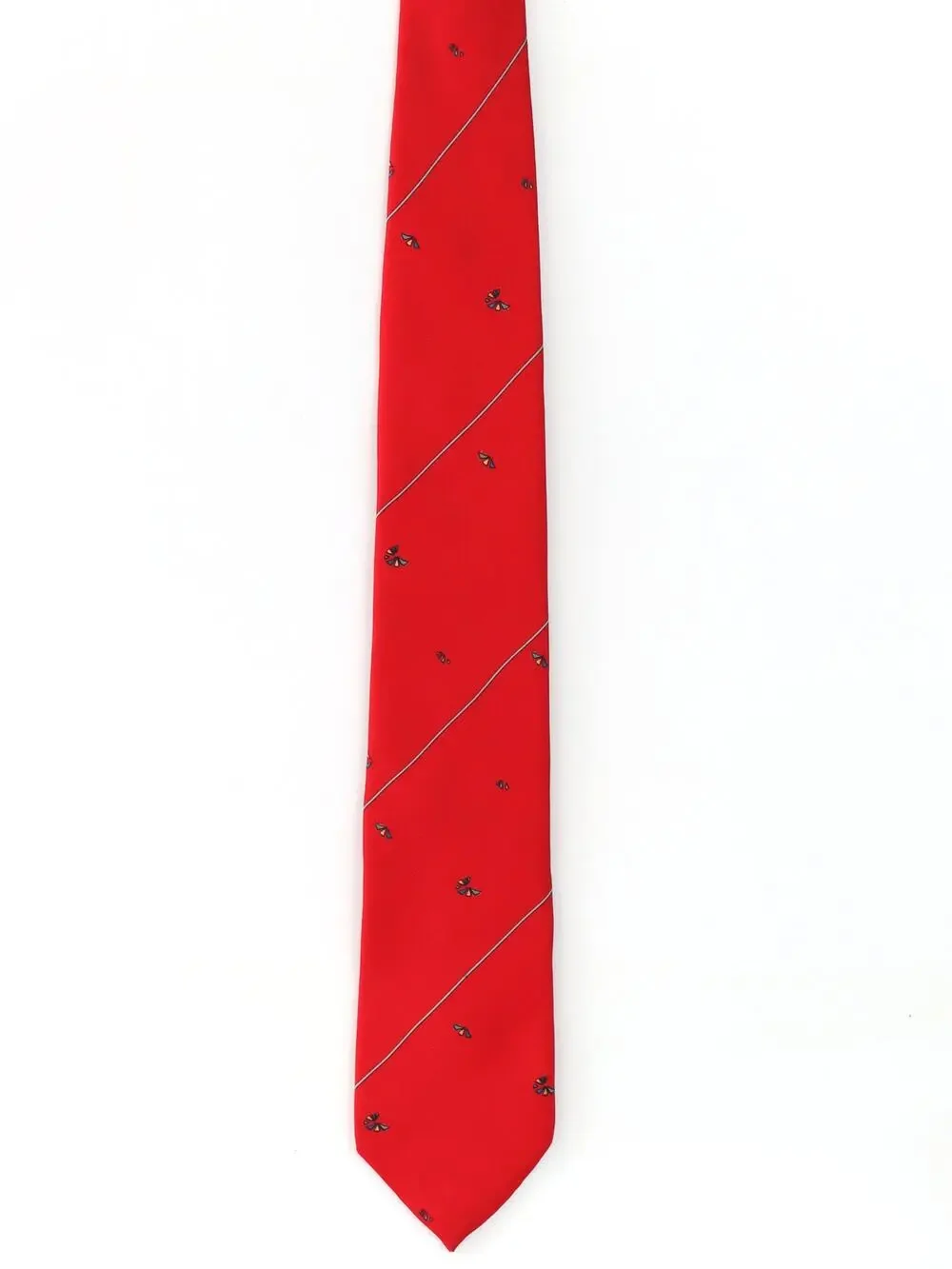 Vintage 1960s Italian Silk Necktie Red Geometric Stripe Wide Tie